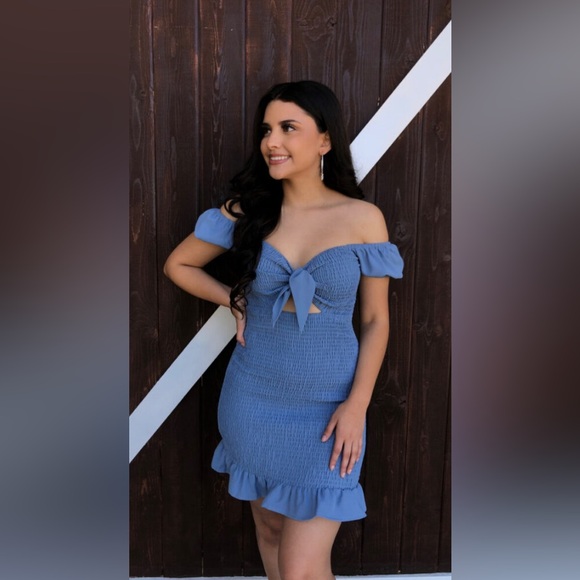 Blush Smocked Tie Knot Mini Dress | NWT - Picture 2 of 11